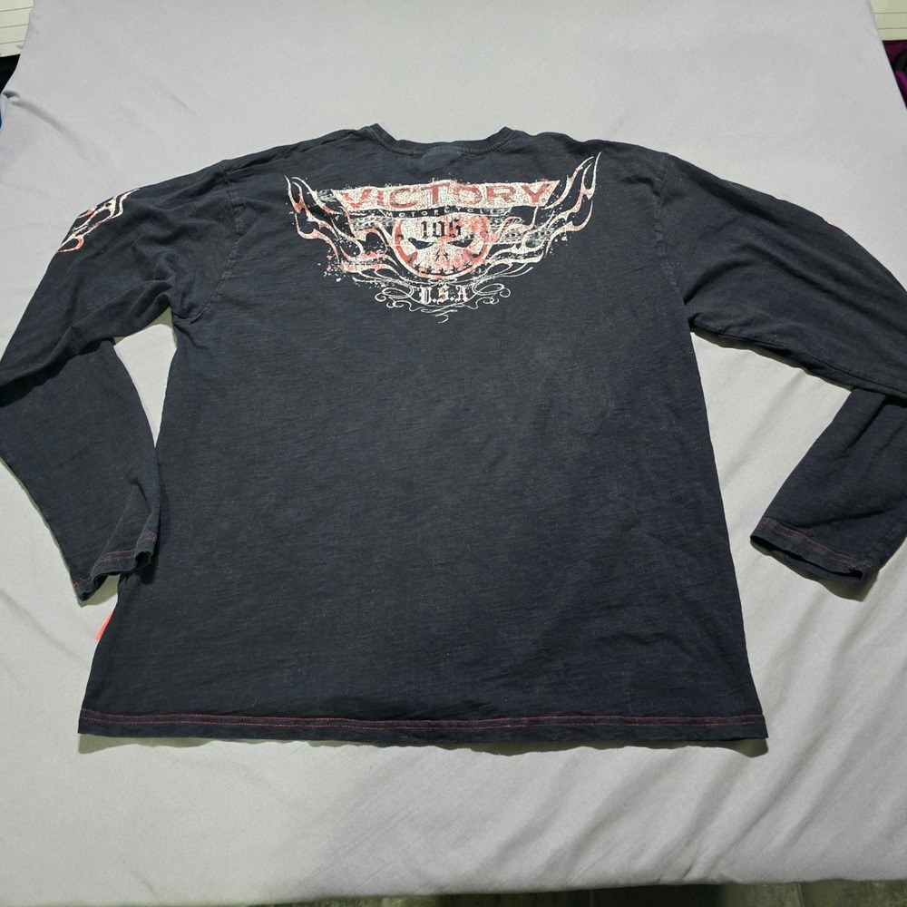 Victory Motorcycles Shirt Mens XL Black Long Sleeve Graphic Cotton Distressed
